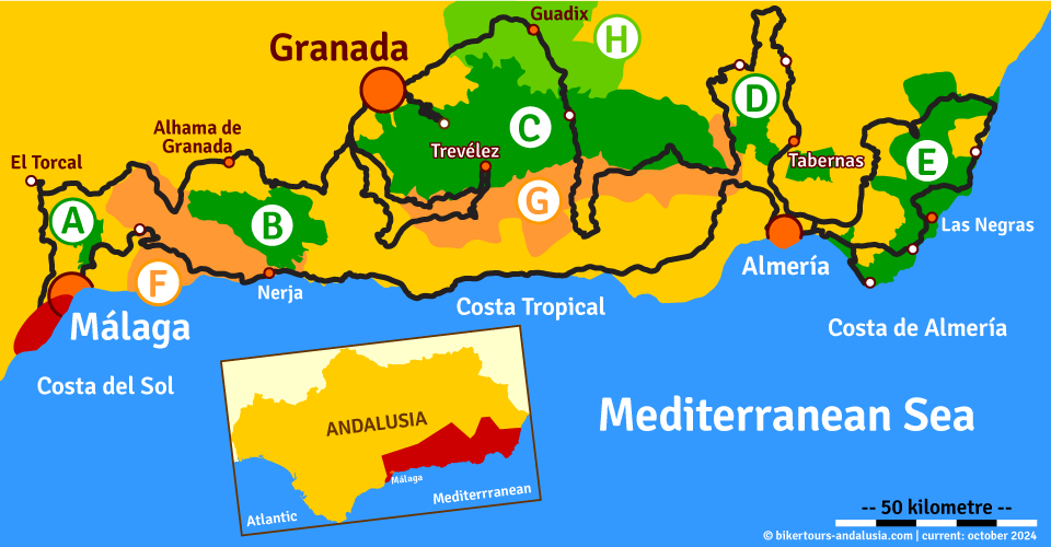 Route map - Granada route - Copyright by Bikertours Andalusia