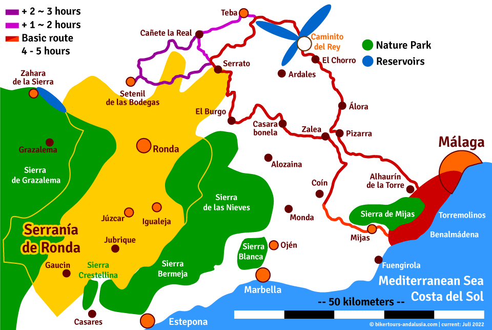 Route map - Caminito del Rey and the Northwest - Copyright by Bikertours Andalusia